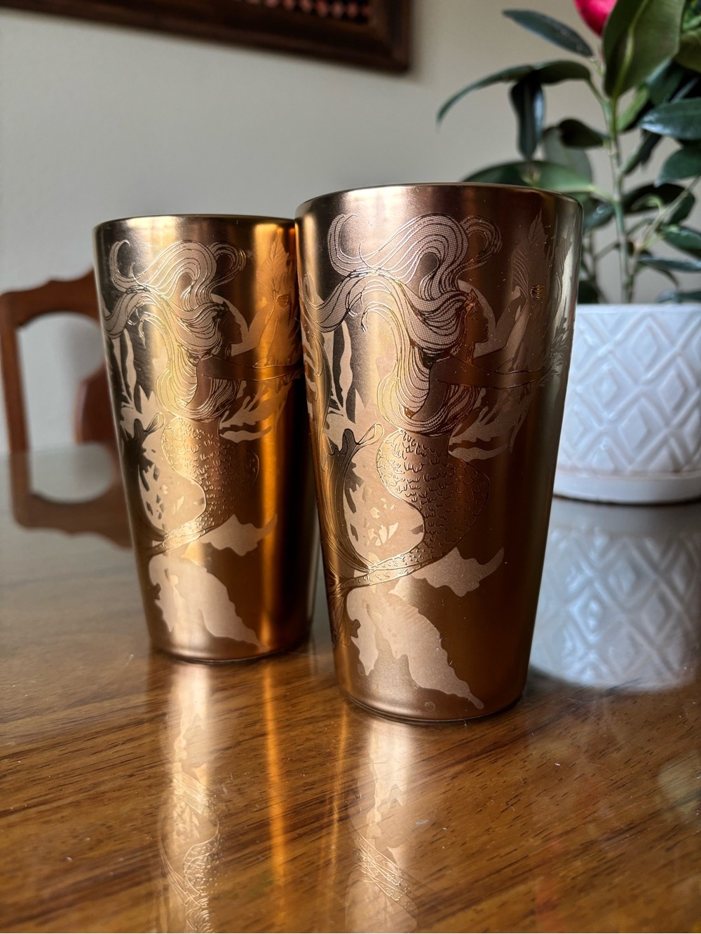 Starbucks Copper Tone Mermaid Etched Tumblers - Set of 2
